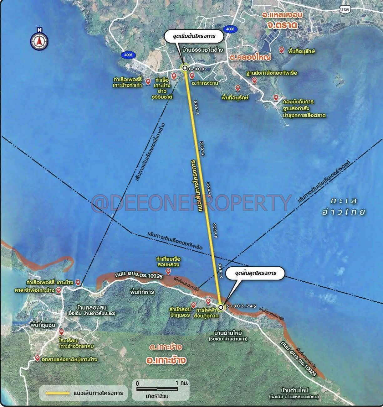 Route map showing the proposed link from Ban Thammachat Lang to Ban Dan Mai